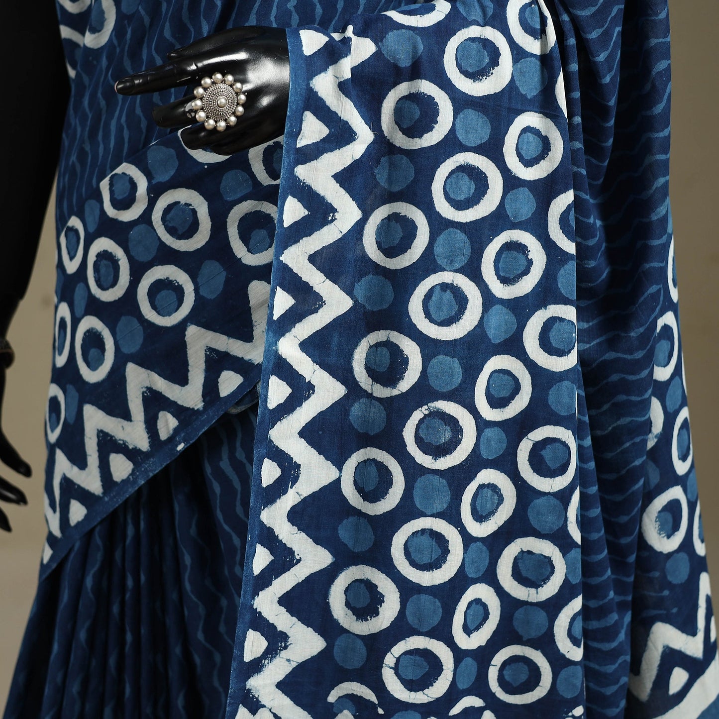 Blue - mul cotton dabu bagru saree 02 - handcrafted