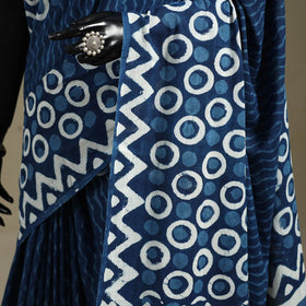 Blue - mul cotton dabu bagru saree 02 - handcrafted