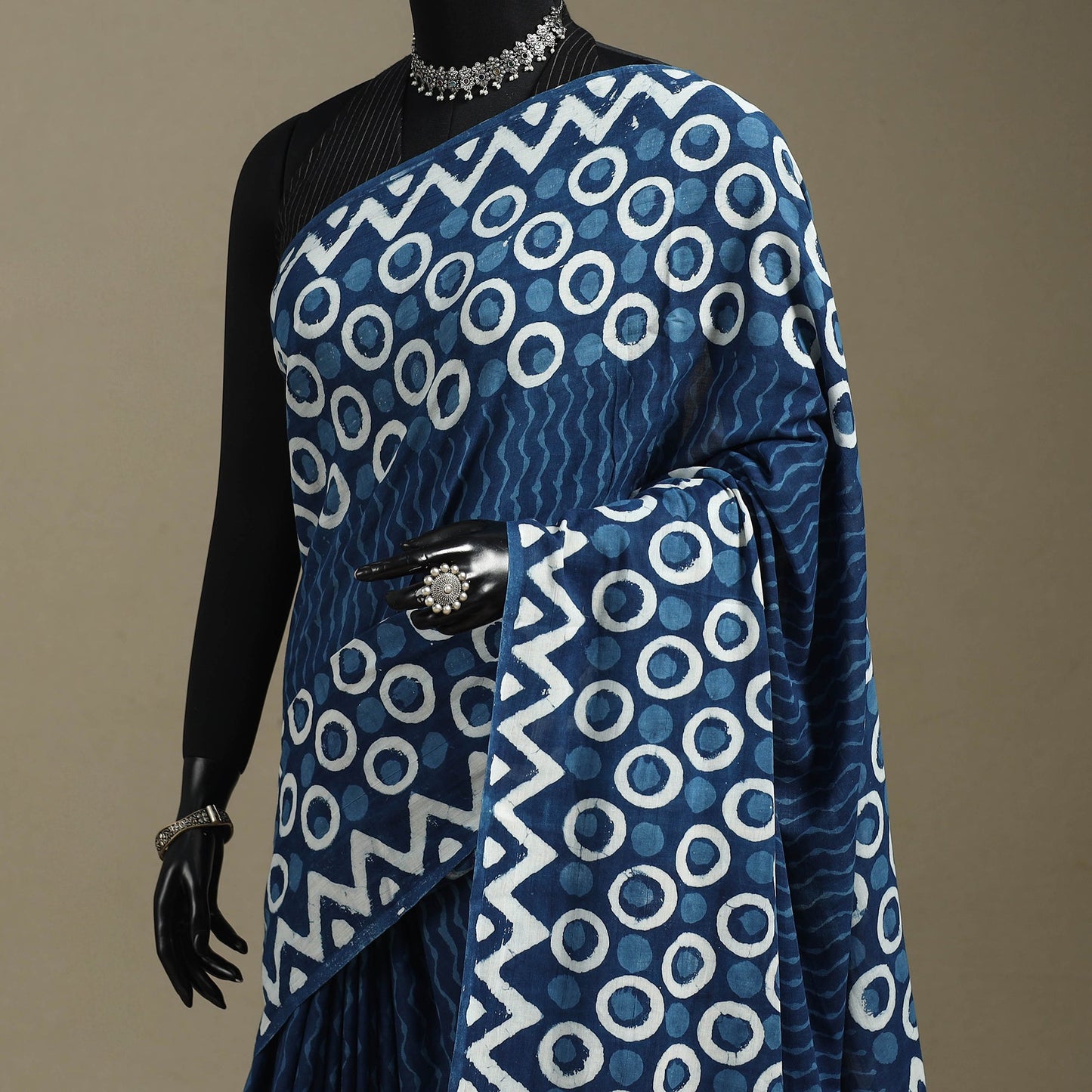 Blue - mul cotton dabu bagru saree 02 - handcrafted