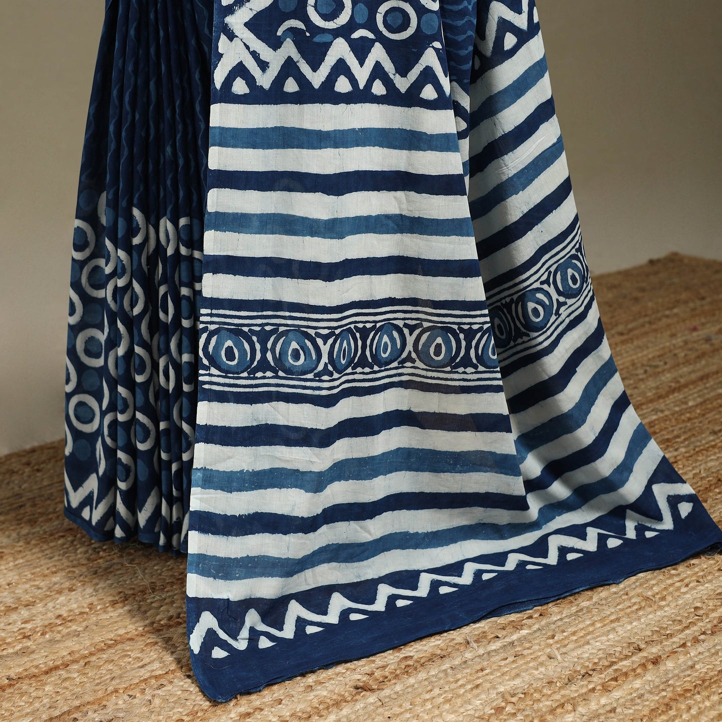 Blue - mul cotton dabu bagru saree 02 - handcrafted