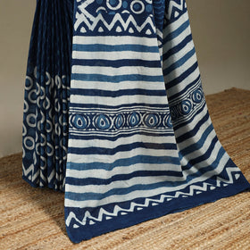 Blue - mul cotton dabu bagru saree 02 - handcrafted