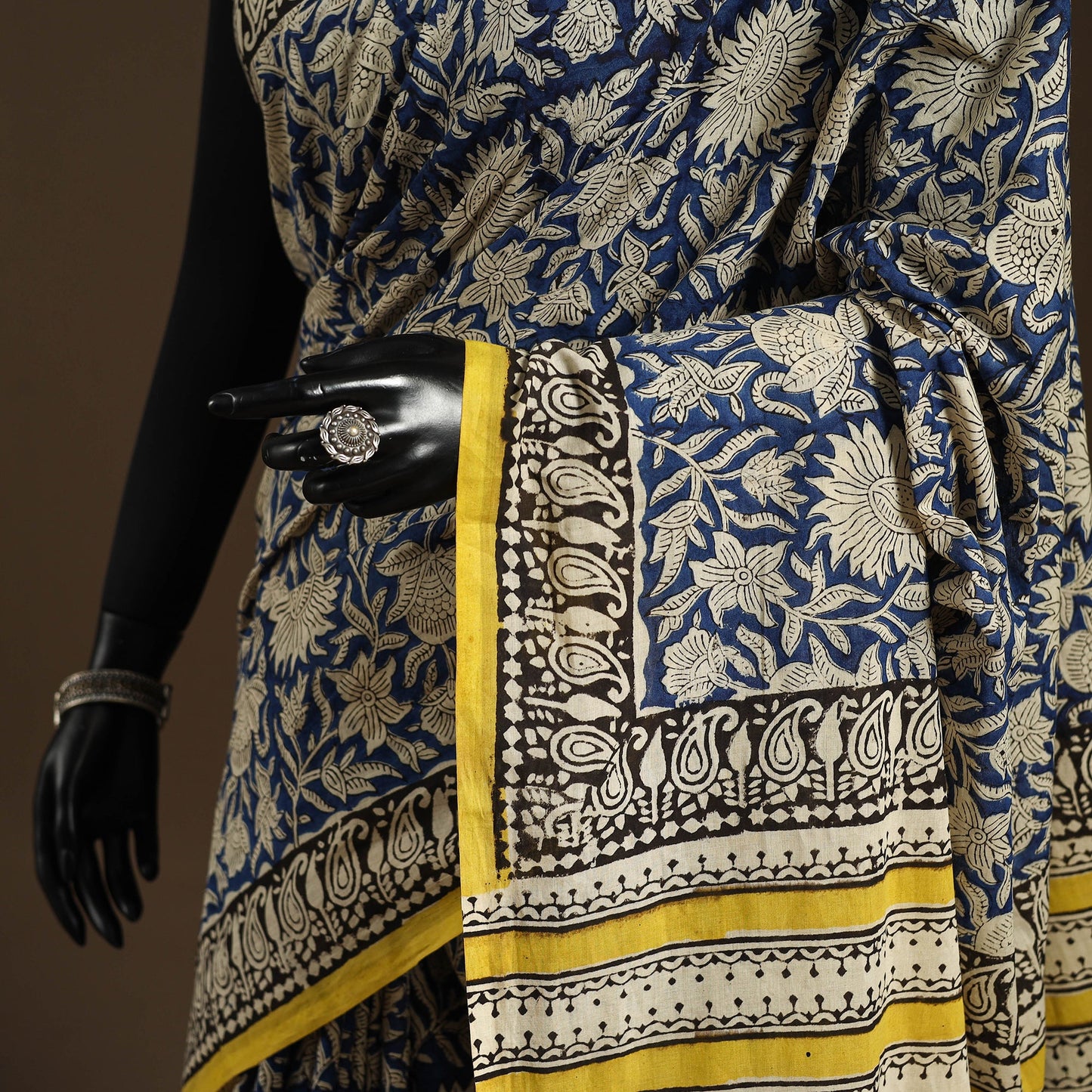 Blue - mul cotton hand bagru saree 10 - handcrafted