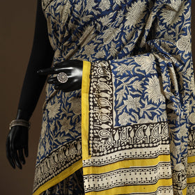 Blue - mul cotton hand bagru saree 10 - handcrafted