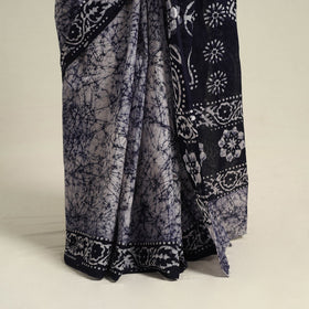 Buy Blue Mul Cotton Hand Batik Print Saree