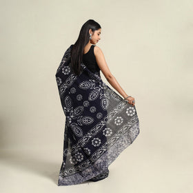 Buy Blue Mul Cotton Hand Batik Print Saree
