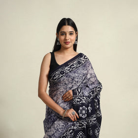 Buy Blue Mul Cotton Hand Batik Print Saree