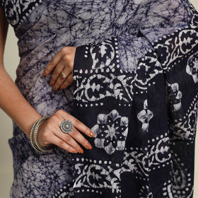 Buy Blue Mul Cotton Hand Batik Print Saree