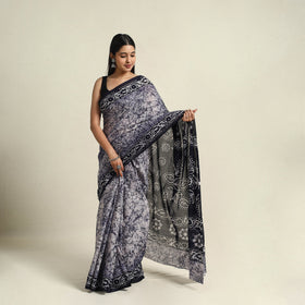 Buy Blue Mul Cotton Hand Batik Print Saree