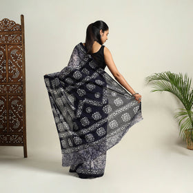 Buy Blue Mul Cotton Hand Batik Print Saree