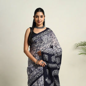 Buy Blue Mul Cotton Hand Batik Print Saree