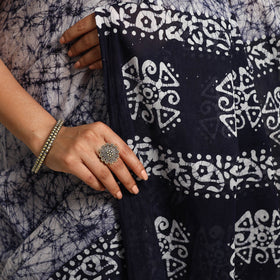 Buy Blue Mul Cotton Hand Batik Print Saree