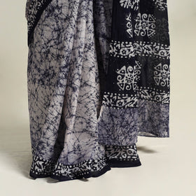 Buy Blue Mul Cotton Hand Batik Print Saree