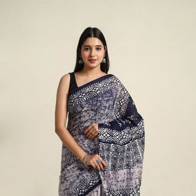  Mul Cotton Blue Hand Batik Print Saree