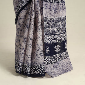  Mul Cotton Blue Hand Batik Print Saree