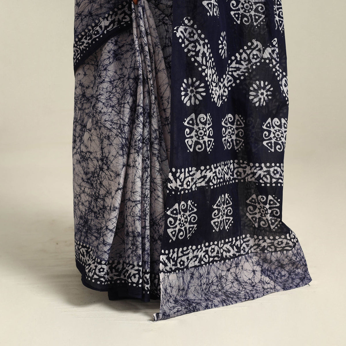  Blue Mul Cotton Hand Batik Print Saree