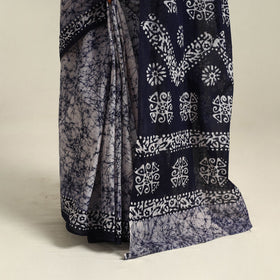  Blue Mul Cotton Hand Batik Print Saree
