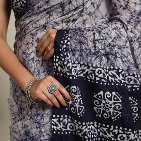  Blue Mul Cotton Hand Batik Print Saree