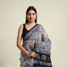  Blue Mul Cotton Hand Batik Print Saree