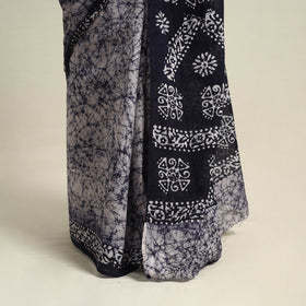 Buy Mul Cotton Blue Hand Batik Print Saree