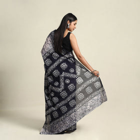 Buy Mul Cotton Blue Hand Batik Print Saree