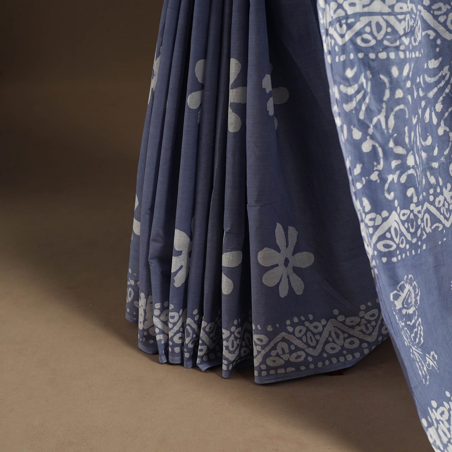 Blue - mul cotton hand batik saree 19 - handcrafted