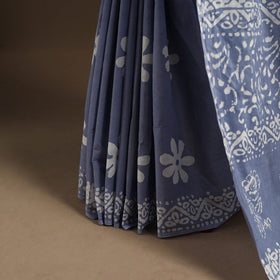 Blue - mul cotton hand batik saree 19 - handcrafted