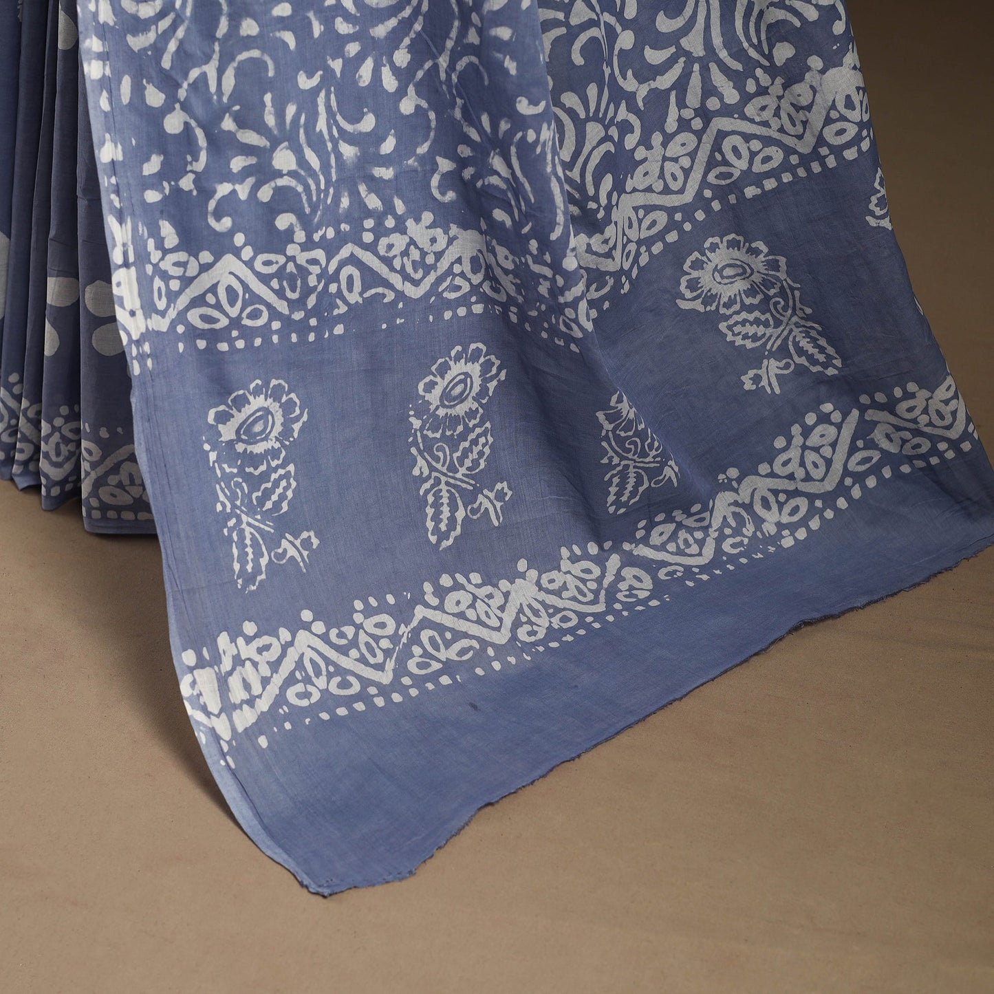 Blue - mul cotton hand batik saree 19 - handcrafted