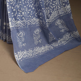 Blue - mul cotton hand batik saree 19 - handcrafted