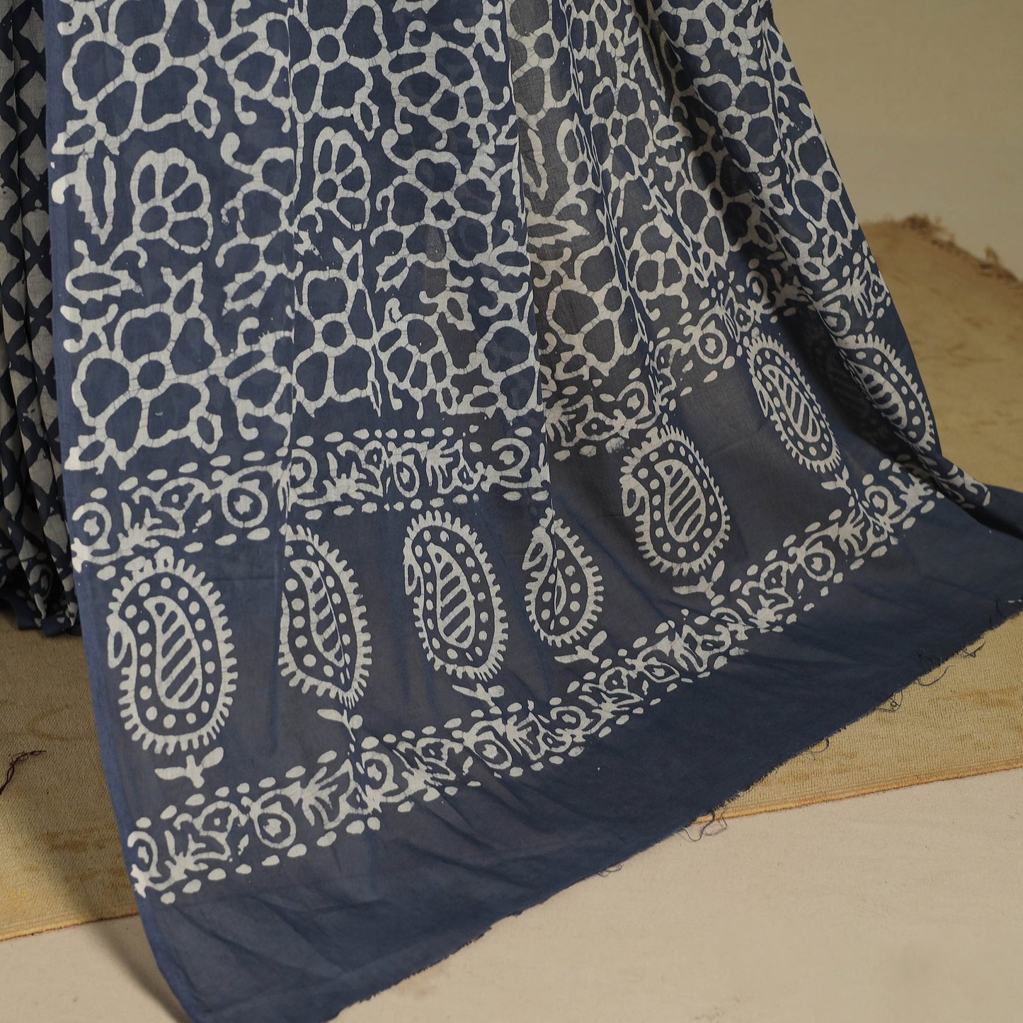 Blue - mul cotton hand batik saree 71 - handcrafted