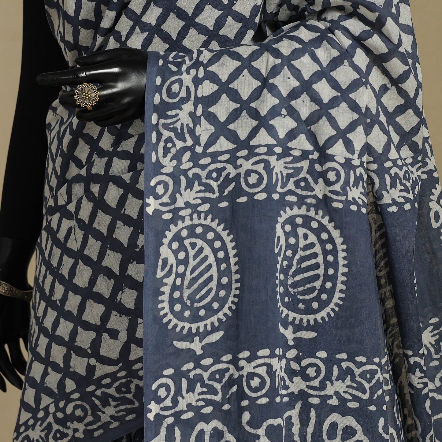 Blue - mul cotton hand batik saree 71 - handcrafted