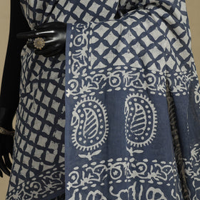 Blue - mul cotton hand batik saree 71 - handcrafted