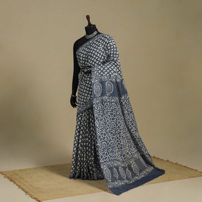 Blue - mul cotton hand batik saree 71 - handcrafted