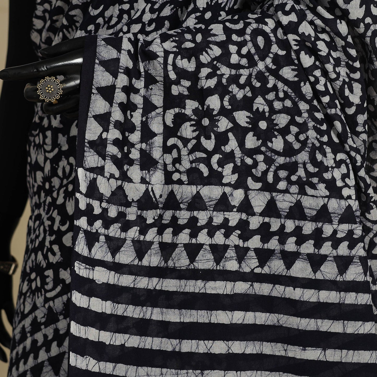 Blue - mul cotton hand batik saree 78 - handcrafted