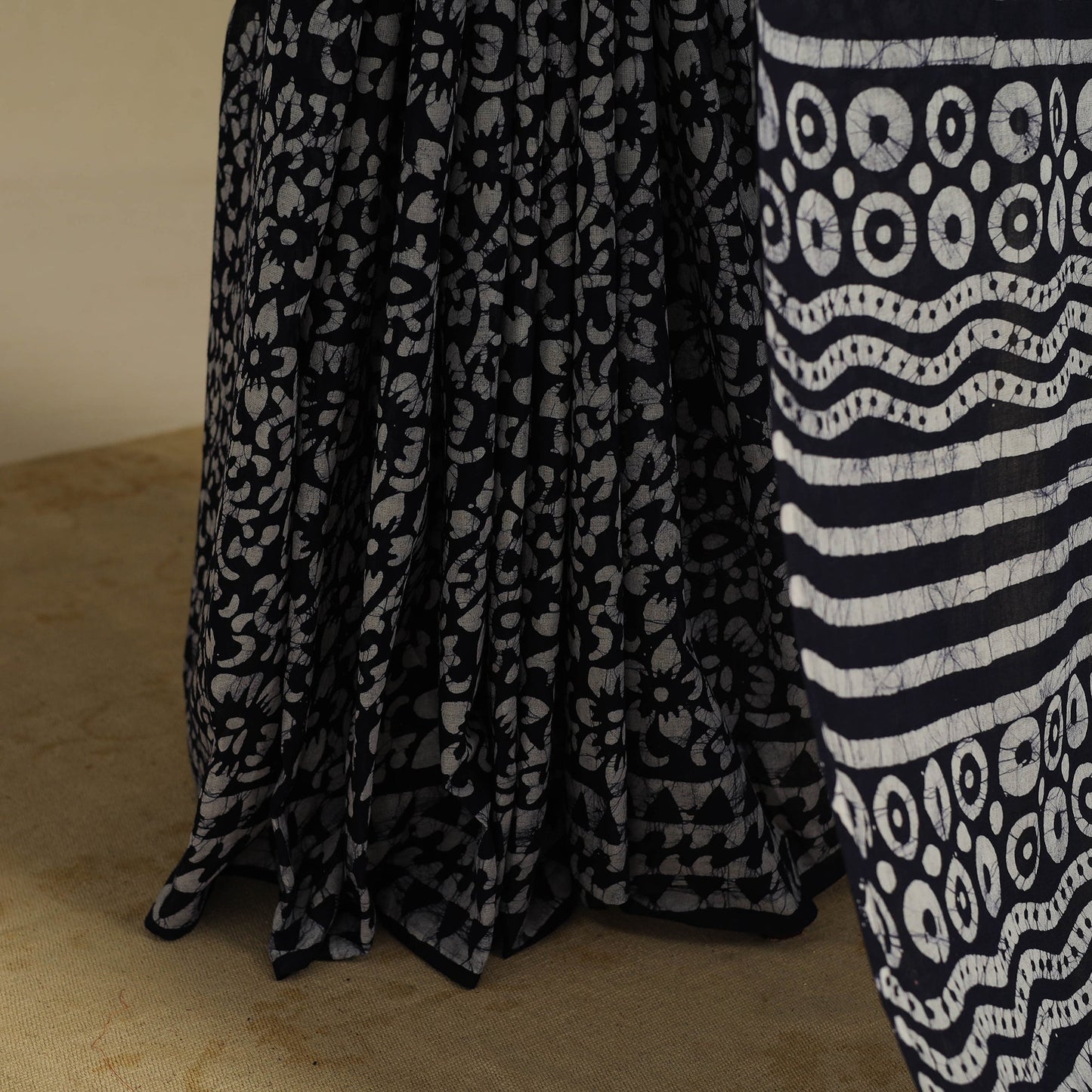 Blue - mul cotton hand batik saree 78 - handcrafted