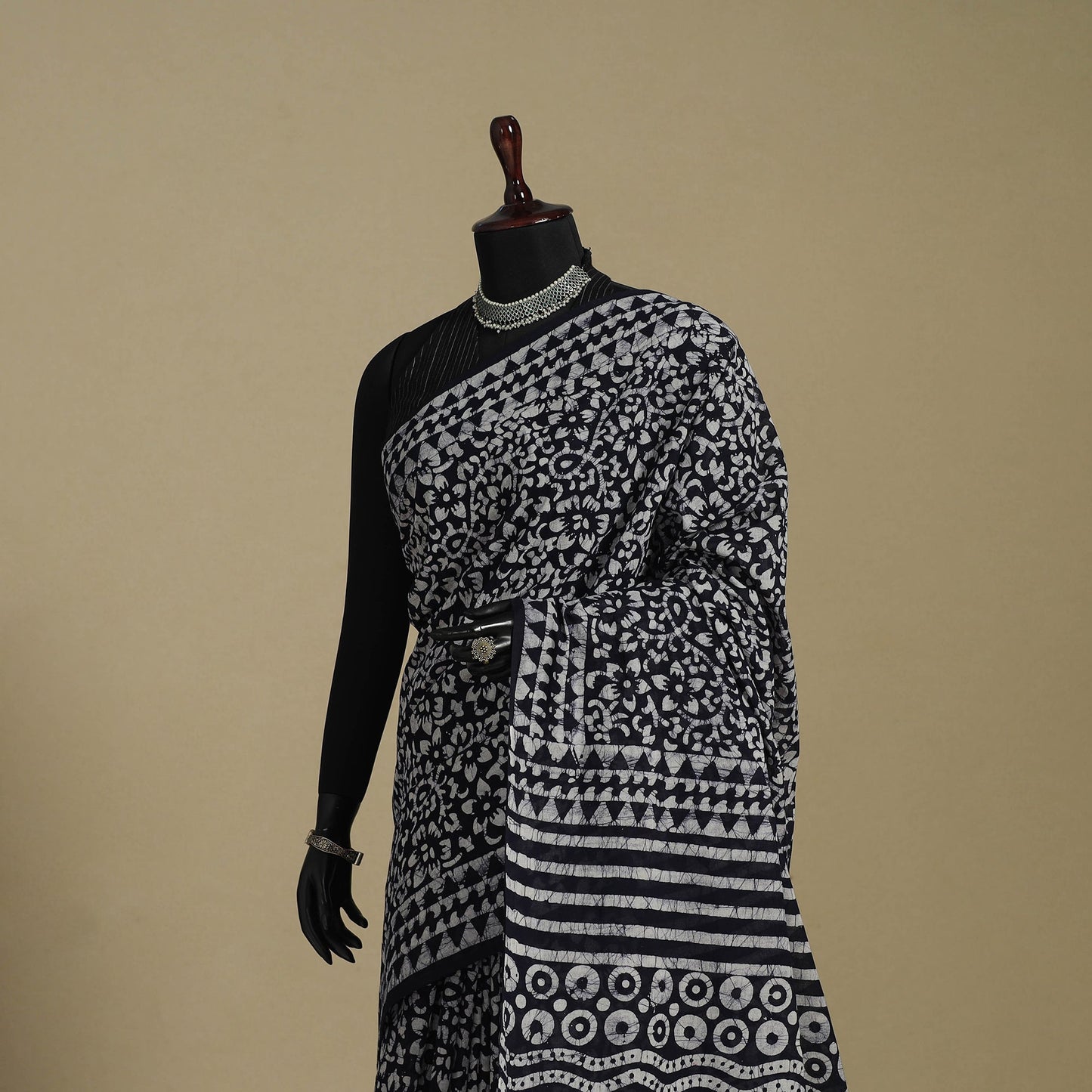 Blue - mul cotton hand batik saree 78 - handcrafted