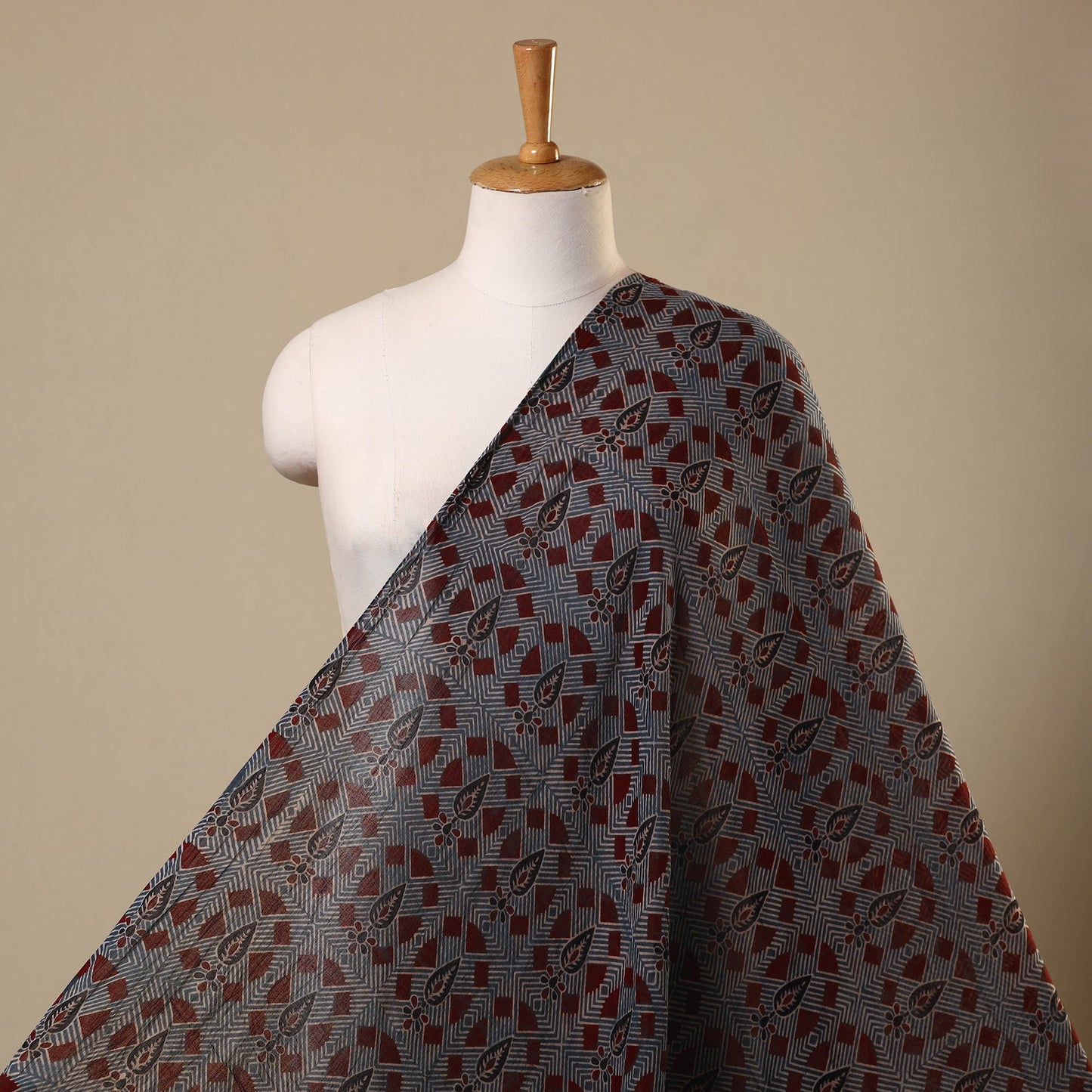 Blue - mul cotton natural dyed fabric 01 - handcrafted