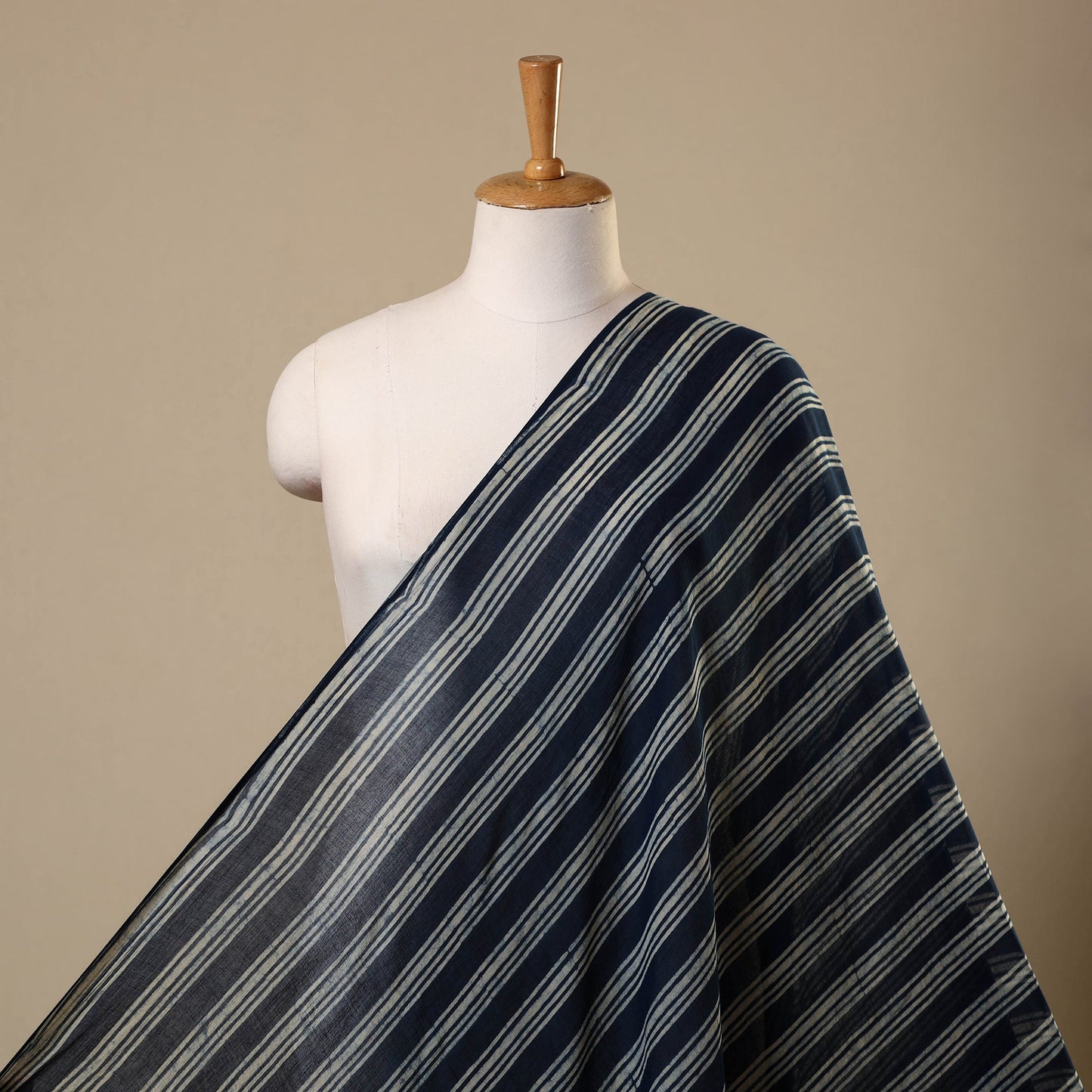 Blue Block Print Mul Cotton Natural Dyed Ajrakh Fabric