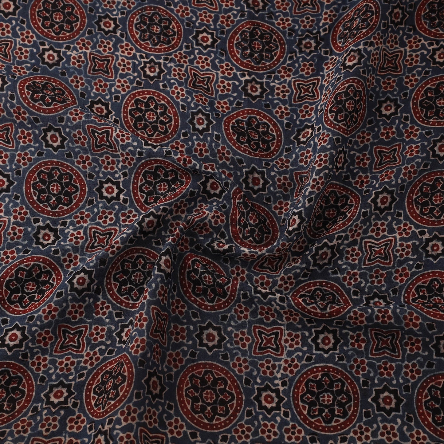 Blue Block Print Mul Cotton Natural Dyed Ajrakh Fabric