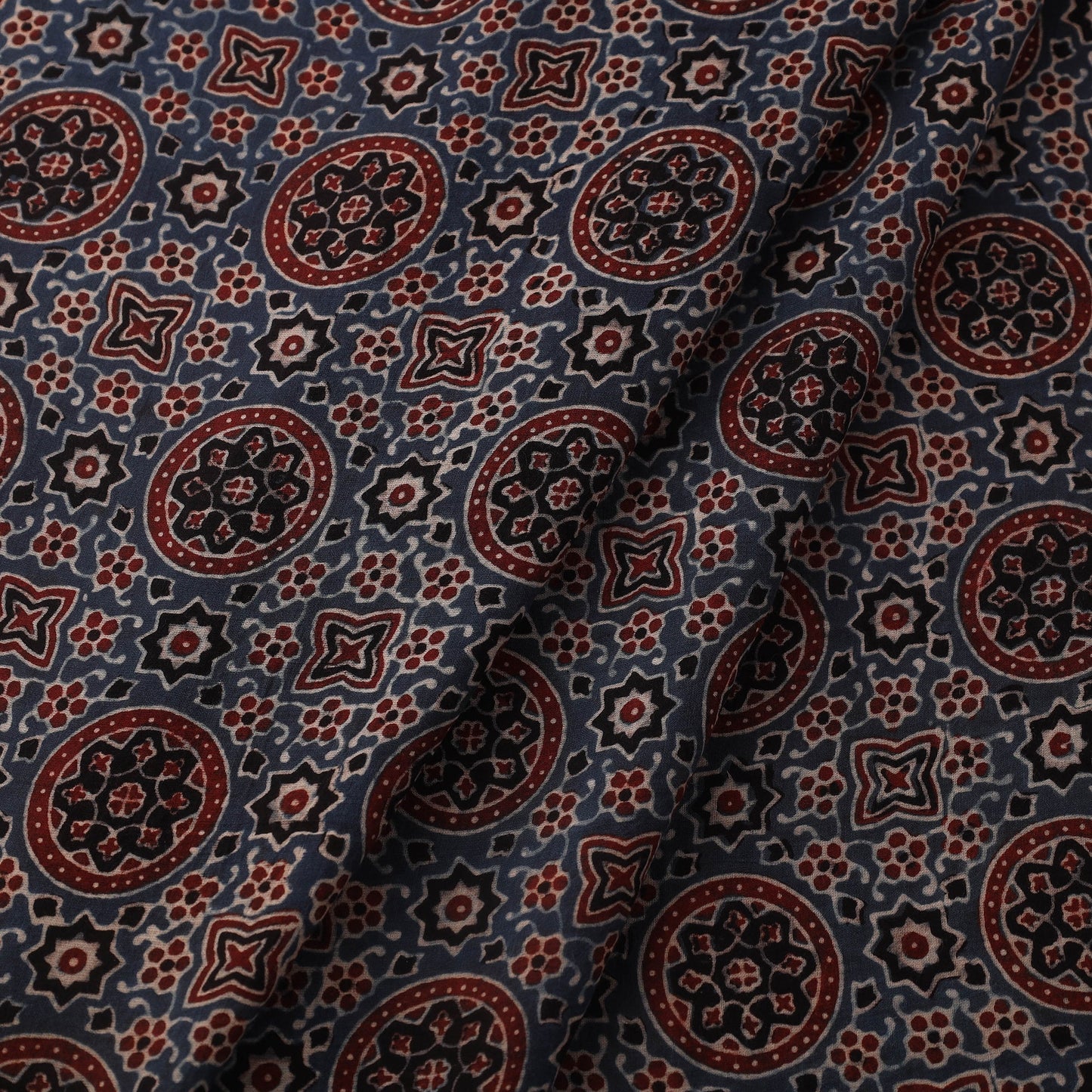 Blue Block Print Mul Cotton Natural Dyed Ajrakh Fabric