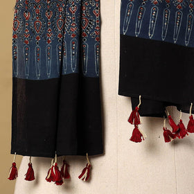Buy Blue Mul Cotton Block Print Ajrakh Stole with Tassels