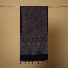 Buy Blue Mul Cotton Block Print Ajrakh Stole with Tassels