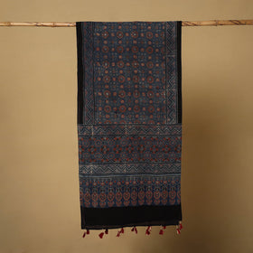 Buy Mul Cotton Block Print Ajrakh Stole with Tassels