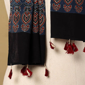 Buy Mul Cotton Block Print Ajrakh Stole with Tassels