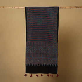 Buy Blue Mul Cotton Block Print Ajrakh Stole with Tassels
