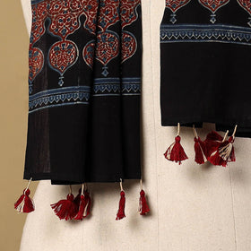 Buy Mul Cotton Block Print Ajrakh Stole with Tassels