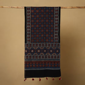 Buy Blue Mul Cotton Block Print Ajrakh Stole with Tassels