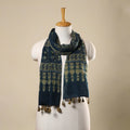  Blue Block Print Mul Cotton Ajrakh Stole With Tassels