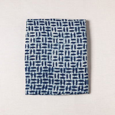 Blue Pipad Block Printing Mulberry Silk Cotton Handloom Precut Fabric 