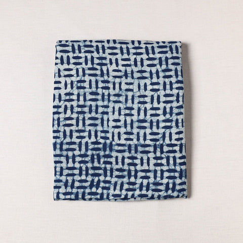 Blue Pipad Block Printing Mulberry Silk Cotton Handloom Precut Fabric 