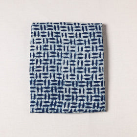 Blue Pipad Block Printing Mulberry Silk Cotton Handloom Precut Fabric 